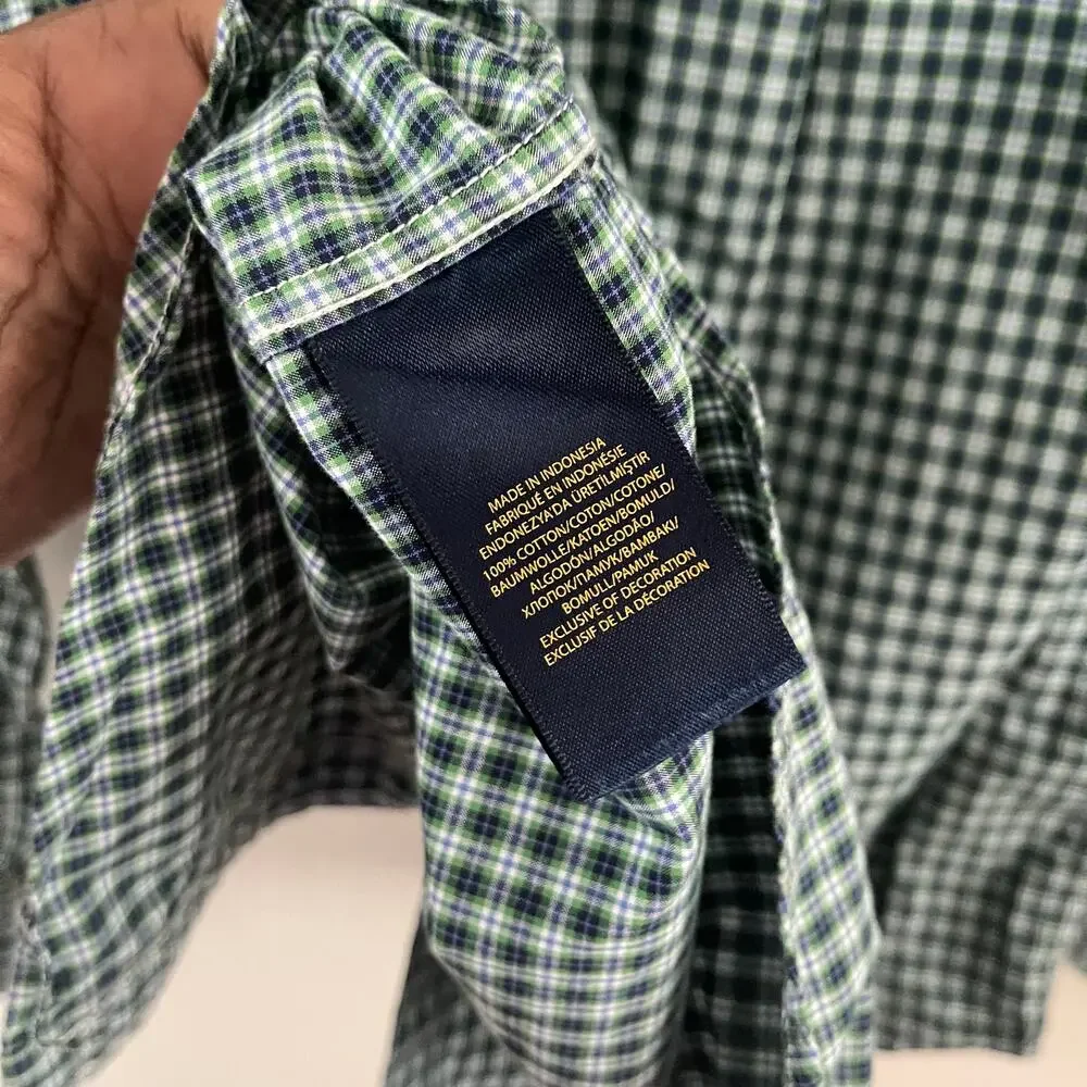Ralph Lauren Boys Large 14/16 Green Blue Gingham Button Down Shirt Sleeve